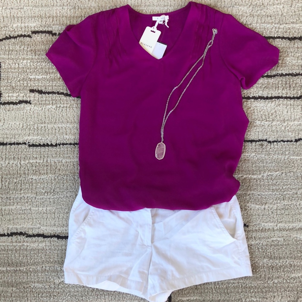 Magenta short sleeve v-neck blouse